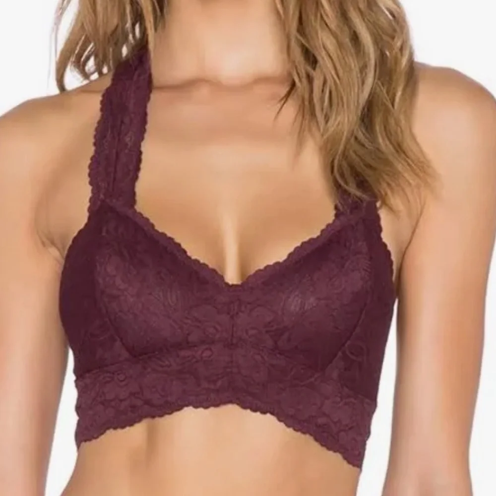 Free People Lace Halter Bralette - Rich Burgundy plumberry race back